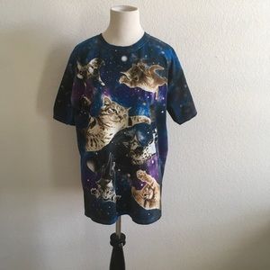 Psychedelic space cat shirt large